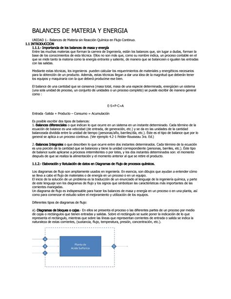 Balances De Materia Y Energia Balances De Materia Y Energia Unidad