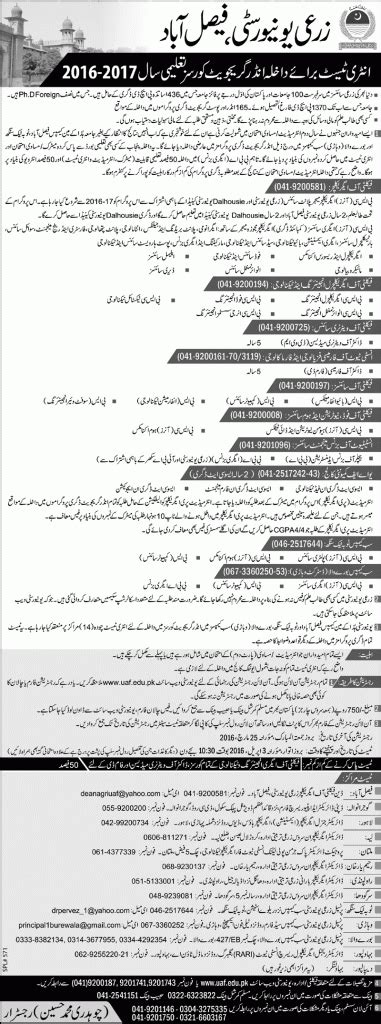 Admissions In University Of Agriculture Faisalabad