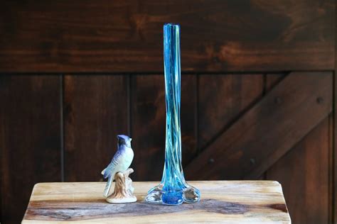 Vintage Tall Blue Murano Swirl Glass Bud Vase For Summer Etsy