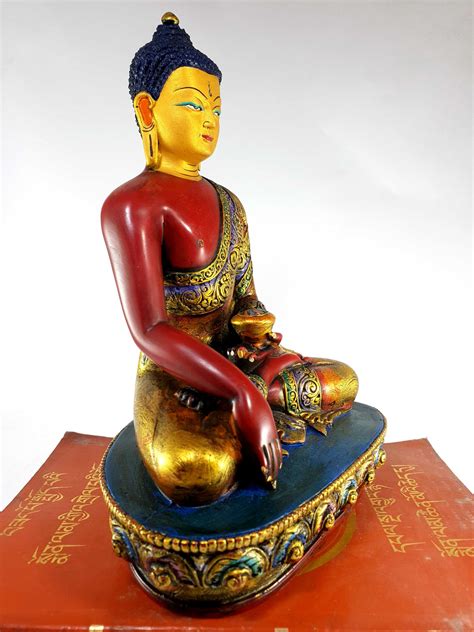 Resin Statue Of Shakyamuni Buddha Traditional Color Painted Red