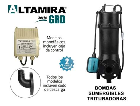 Bomba Sumergible Trituradora Para Lodos Marca Altamira Serie Grd Descarga De 15” De 1 A 3 Hp