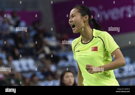 Incheon South Korea 28th Sep 2014 Wang Yihan Of China Celebrates