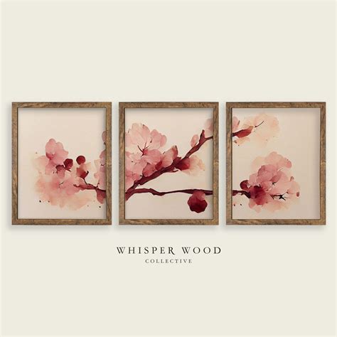 Cherry Blossom Vintage Gallery Wall Set of Three Triptych Split Panel Print Set Watercolor ...