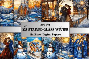 Stained Glass Winter Digital Paper Pack Graphic By