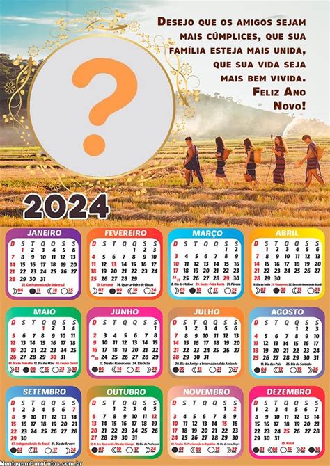 Moldura Online Calendário 2024 Desejos De Feliz Ano Novo Mensagem