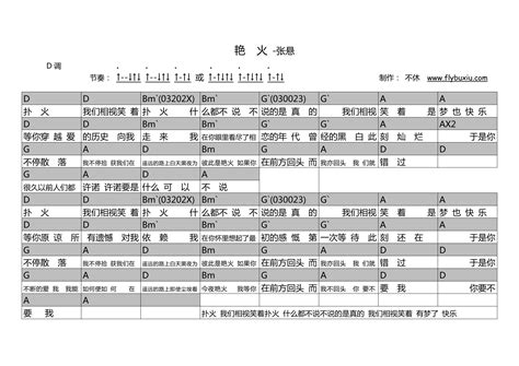 【吉他谱】《艳火》 张悬 飞啦不休