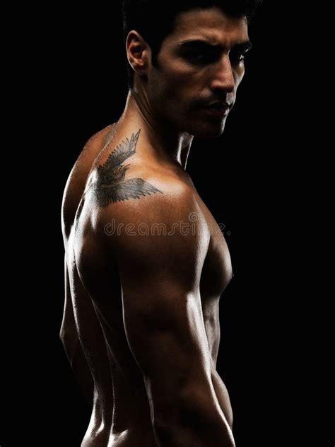 Naked Macho Man Against Black Background Stock Photo Image Of Black Fitness 16716016