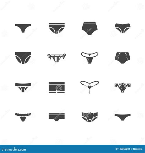 Lingerie Flat Glyph Icons Set Panties Types Woman Underwear Bikini String Hipsters