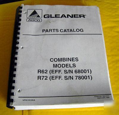 Agco gleaner R62 & R72 combines parts catalog