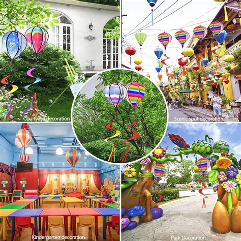 Rainbow Stripe Kinetic Hot Air Balloon Wind Spinner Hanging Rainbow Wind Twister 2pcs
