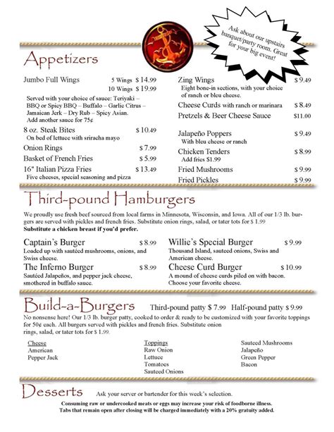 Menus & Specials – Welcome to Willie’s