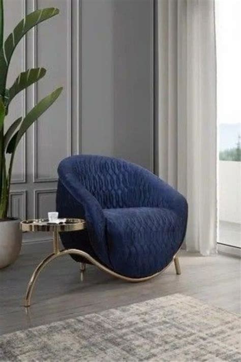 Polished Velvet Stainless Steel Single Seater Sofa Chair At