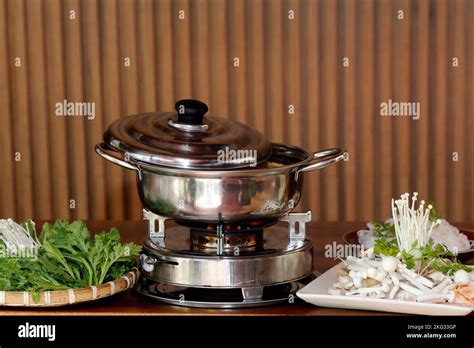 Vegetarian Food In Vietnamese Vegan Restaurant Vegetables And Mushrooms Hot Pot Fondue Vietnam