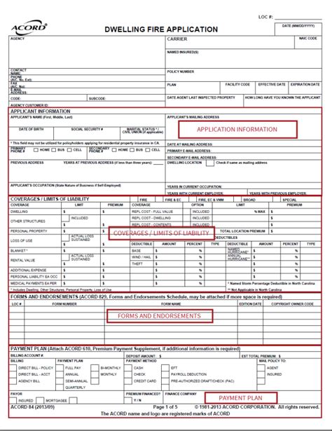 Acord Dwelling Fire Application Form