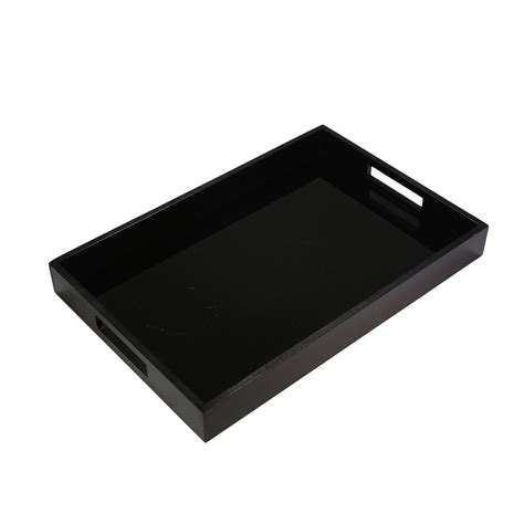 Sagebrook Home 18 Simple Black Serving Tray Contemporary Decorative Wood And Glass Serving Tray