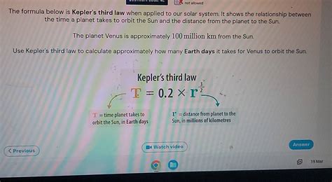 Solved Not Allowed The Formula Below Is Kepler S Third Law When