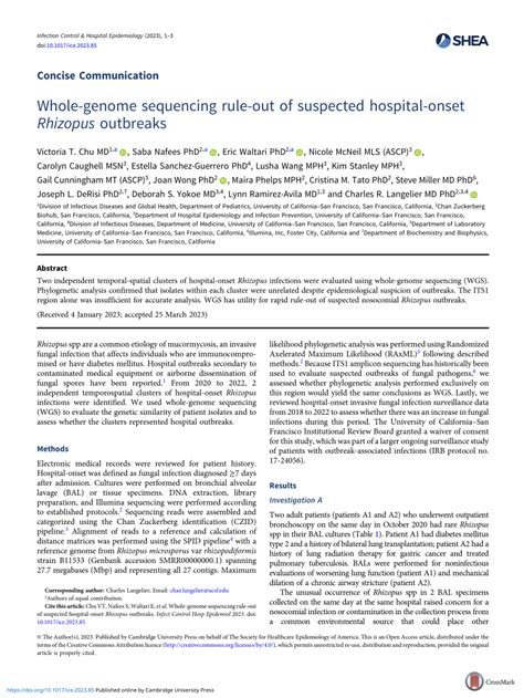 Pdf Whole Genome Sequencing Rule Out Of Suspected Hospital Onset