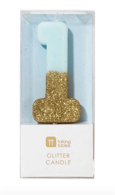 Blue Glitter Candle 1 Party World