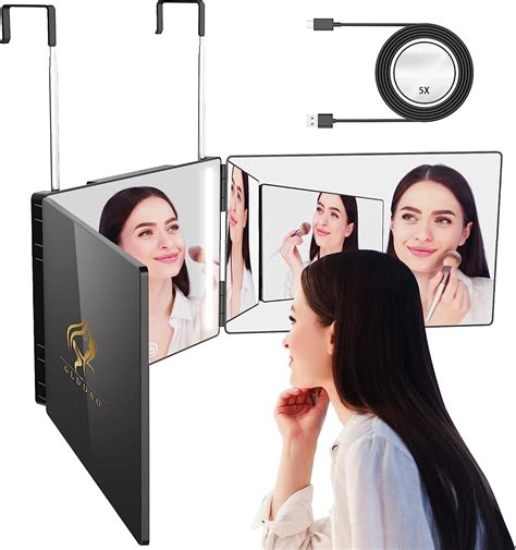 GLDDAO Espejo de 3 vías para cortar el cabello con luces espejo de