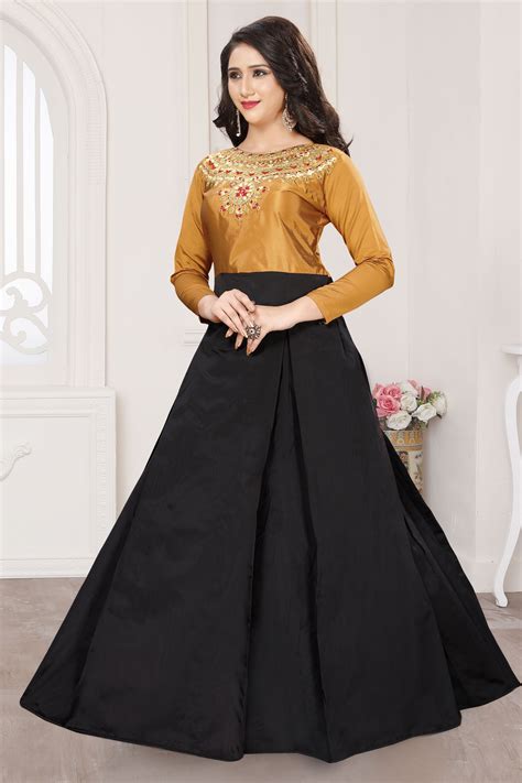 Taani fashion Gold Taffeta Anarkali Semi-Stitched Suit - Buy Taani fashion Gold Taffeta Anarkali ...