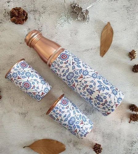 Standard Meena Printed Copper Water Bottle Diwali Gift Set Screw Cap