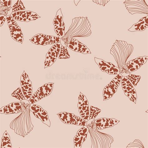 Seamless Floral Pattern With Orchids Cymbidium Line On Beige Hand