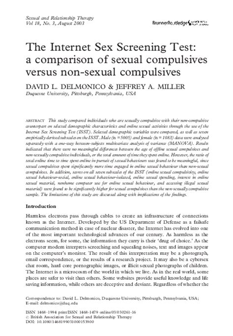 Pdf The Internet Sex Screening Test A Comparison Of Sexual