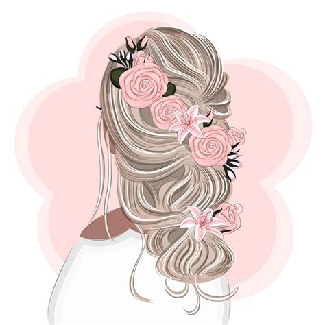 Rubia con un hermoso peinado con flores ilustración vectorial de moda ...