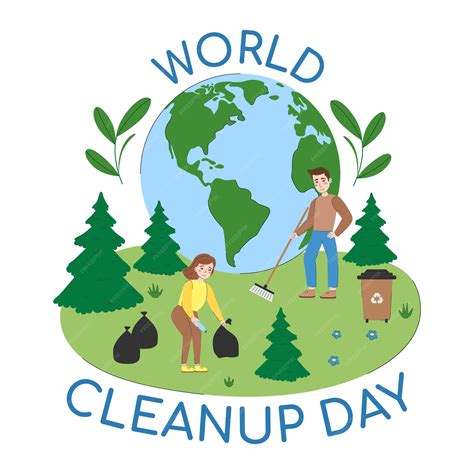 Premium Vector | World cleanup day holiday design volunteers clean up