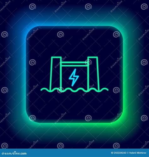 Glowing Neon Line Hydroelectric Dam Icon Isolated On Black Background Water Energy Plant