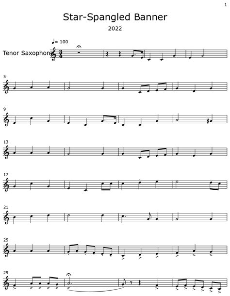 Star Spangled Banner Sheet Music For Tenor Saxophone