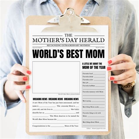 The Mother's Day Newspaper - A Fun All About Mom Worksheet