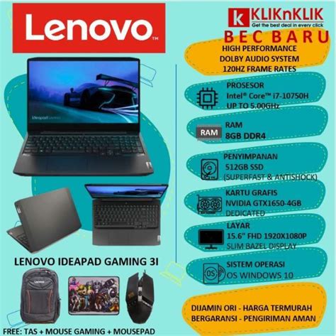 Jual Laptop Lenovo Ideapad Gaming 3i 15 Onyx Black [intel Core I7