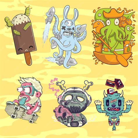 Premium Vector | 6 doodle characters vector collection