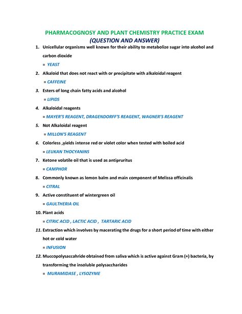 SOLUTION Pharmacognosy And Plant Chemistry Practice Exam Studypool