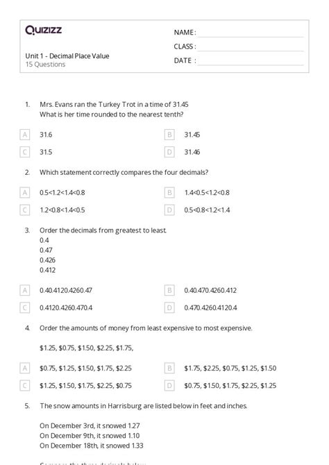 Time To The Nearest Five Minutes Worksheets For Th Year On Quizizz