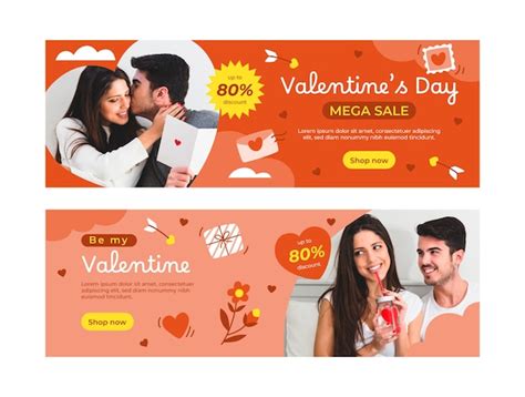 Free Vector Flat Horizontal Banner Template For Valentines Day