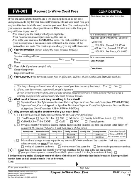 Fillable Online Fillable California Form Fw Request To Waive Court