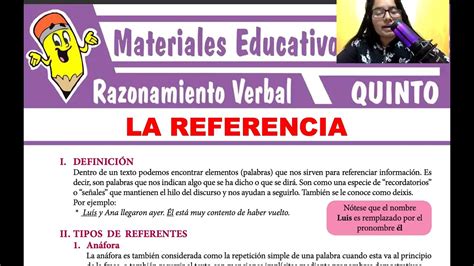 TEMA 4 LA REFERENCIA RAZONAMIENTO VERBAL QUINTO DE SECUNDARIA YouTube