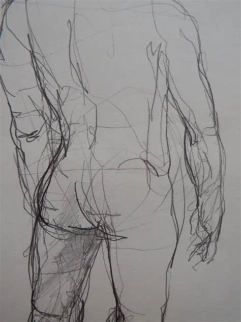 EXPRESSIVE PENCIL DRAWING Sketch Of A Male Nude Back Profile Of A Man