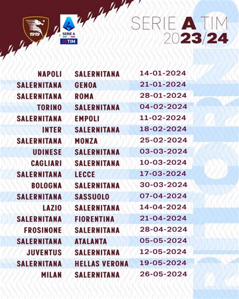 Salernitana Il Calendario Della Prossima Serie A Dei Granata