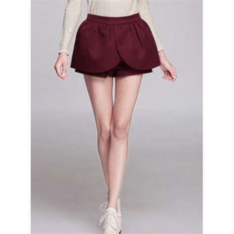 Vintage Solid Color Midlle Waisted Ruffles Splicing Women S Shorts