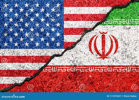 Flags Of Iran And Usa Painted On Cracked Wall Background Iran Versus