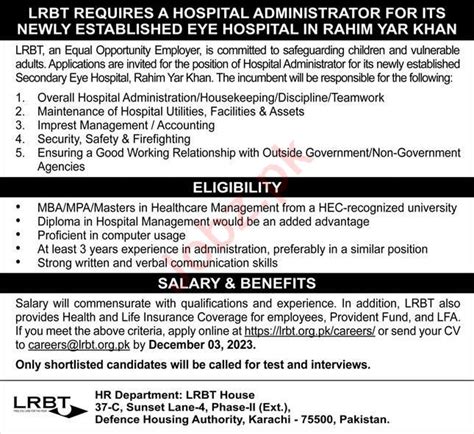 Lrbt Hospital Jobs Job Advertisement Pakistan