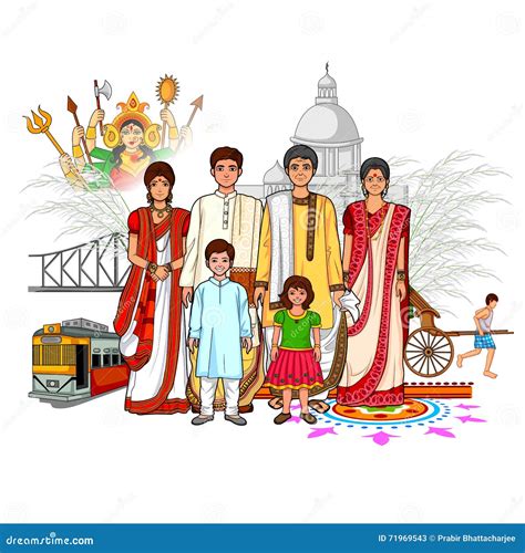 Bengali Family Showing Culture of West Bengal, India Stock Vector ...