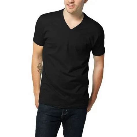 Plain Black Men V Neck Cotton T Shirt V Neck Collar At Rs Piece In