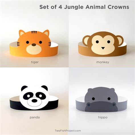 Diy Jungle Animals Birthday Party Paper Crownhat Printable Mask Baby