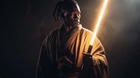 Premium AI Image | black jedi with yellow lightsaber