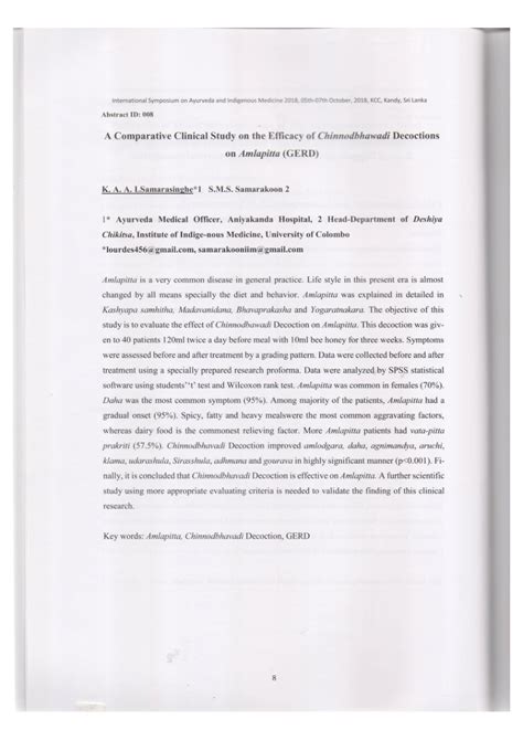 PDF A Comparative Clinical Study On The Effect Of Chinnodbhavadi