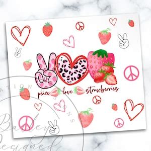 Peace Love Strawberries Oz Skinny Tumbler Sublimation Design Digital